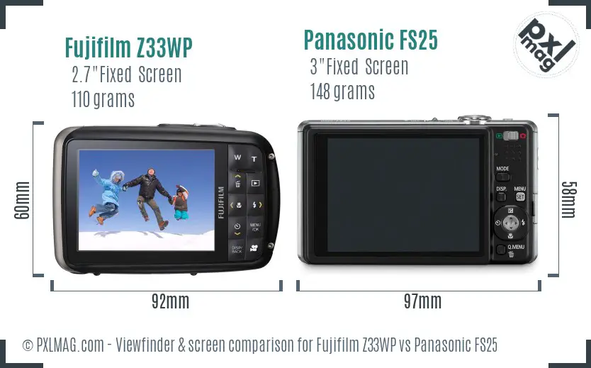 Fujifilm Z33WP vs Panasonic FS25 Screen and Viewfinder comparison