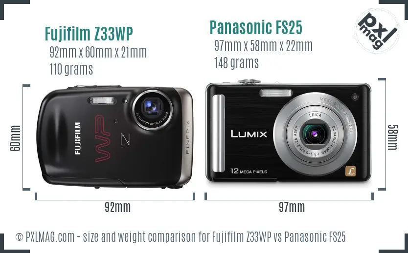 Fujifilm Z33WP vs Panasonic FS25 size comparison