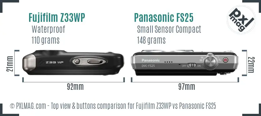 Fujifilm Z33WP vs Panasonic FS25 top view buttons comparison