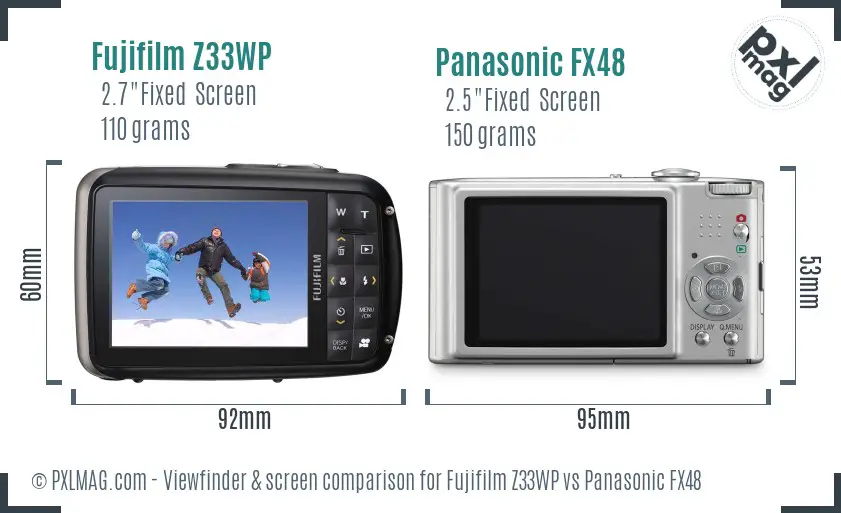 Fujifilm Z33WP vs Panasonic FX48 Screen and Viewfinder comparison