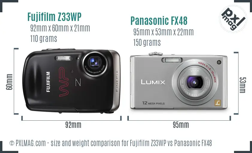 Fujifilm Z33WP vs Panasonic FX48 size comparison