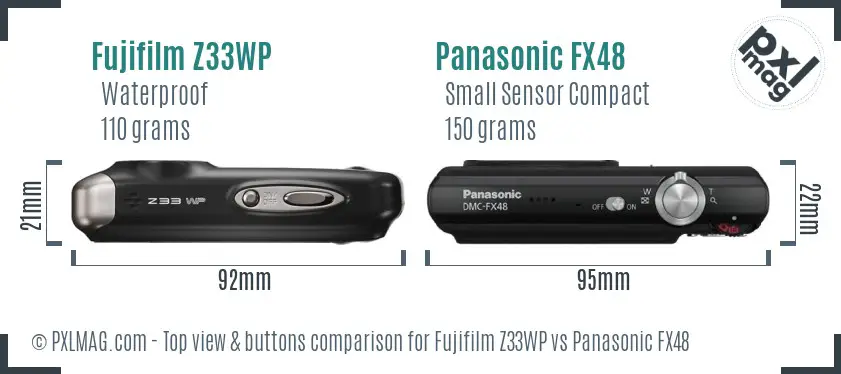 Fujifilm Z33WP vs Panasonic FX48 top view buttons comparison