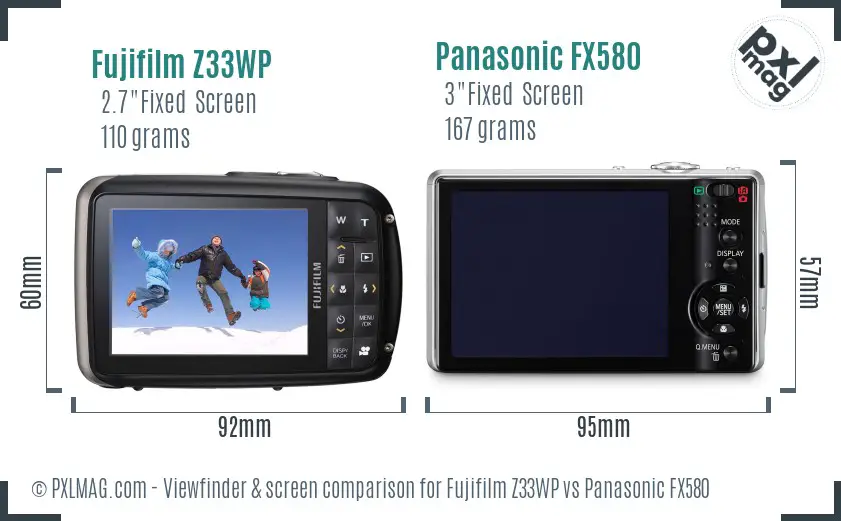 Fujifilm Z33WP vs Panasonic FX580 Screen and Viewfinder comparison