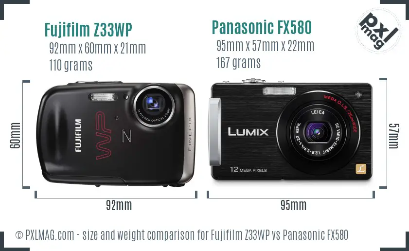 Fujifilm Z33WP vs Panasonic FX580 size comparison