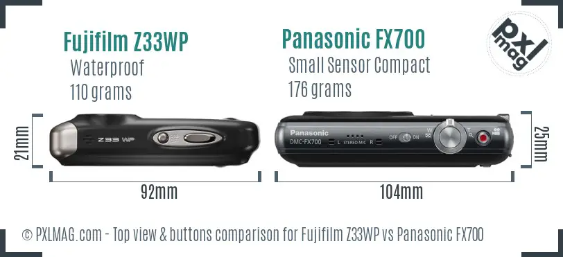 Fujifilm Z33WP vs Panasonic FX700 top view buttons comparison Fujifilm Z33WP vs Panasonic FX700 top view buttons comparison