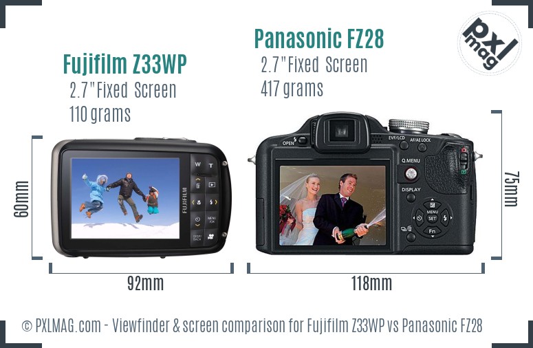 Fujifilm Z33WP vs Panasonic FZ28 Screen and Viewfinder comparison