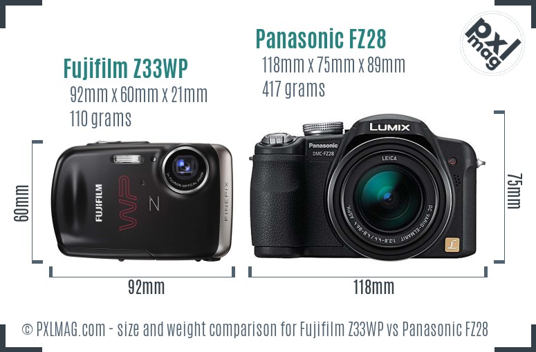 Fujifilm Z33WP vs Panasonic FZ28 size comparison Fujifilm Z33WP vs Panasonic FZ28 size comparison