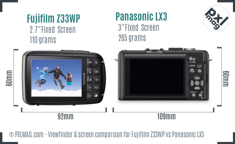 Fujifilm Z33WP vs Panasonic LX3 Screen and Viewfinder comparison