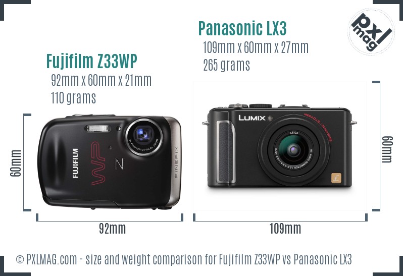 Fujifilm Z33WP vs Panasonic LX3 size comparison Fujifilm Z33WP vs Panasonic LX3 size comparison