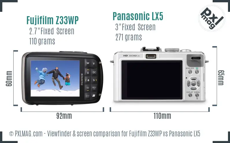 Fujifilm Z33WP vs Panasonic LX5 Screen and Viewfinder comparison Fujifilm Z33WP vs Panasonic LX5 Screen and Viewfinder comparison