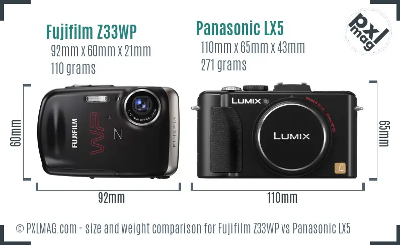 Fujifilm Z33WP vs Panasonic LX5 size comparison Fujifilm Z33WP vs Panasonic LX5 size comparison