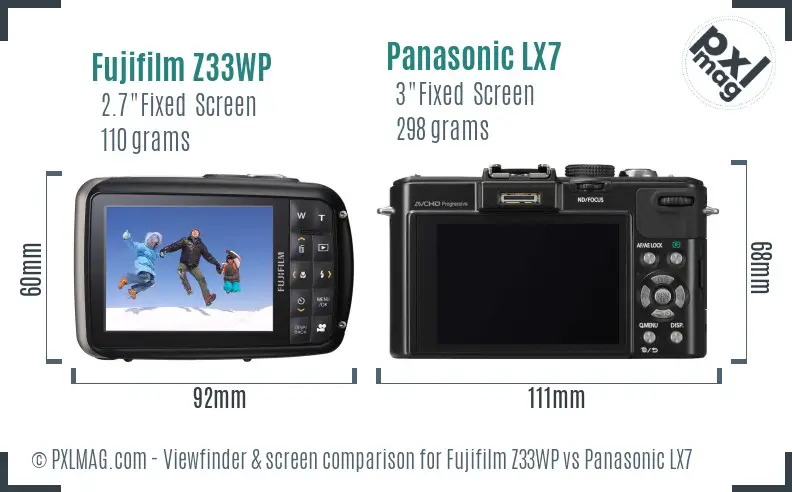 Fujifilm Z33WP vs Panasonic LX7 Screen and Viewfinder comparison Fujifilm Z33WP vs Panasonic LX7 Screen and Viewfinder comparison
