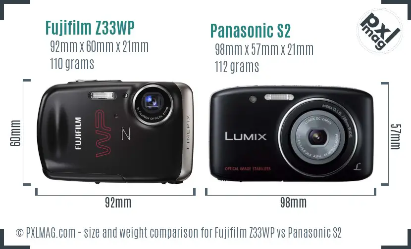 Fujifilm Z33WP vs Panasonic S2 size comparison