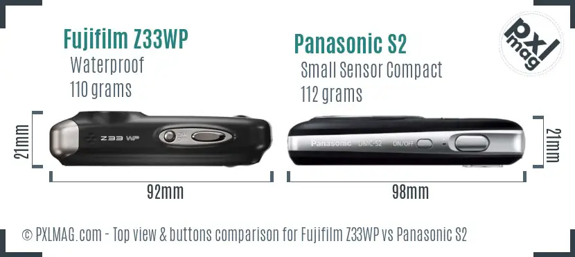 Fujifilm Z33WP vs Panasonic S2 top view buttons comparison