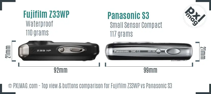 Fujifilm Z33WP vs Panasonic S3 top view buttons comparison Fujifilm Z33WP vs Panasonic S3 top view buttons comparison