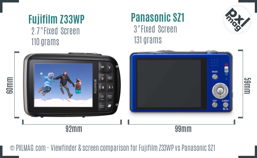 Fujifilm Z33WP vs Panasonic SZ1 Screen and Viewfinder comparison