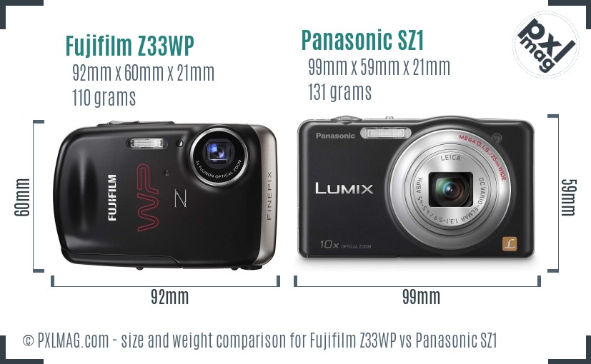 Fujifilm Z33WP vs Panasonic SZ1 size comparison Fujifilm Z33WP vs Panasonic SZ1 size comparison