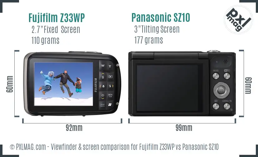 Fujifilm Z33WP vs Panasonic SZ10 Screen and Viewfinder comparison