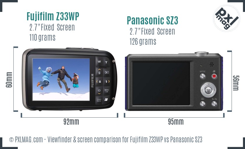 Fujifilm Z33WP vs Panasonic SZ3 Screen and Viewfinder comparison