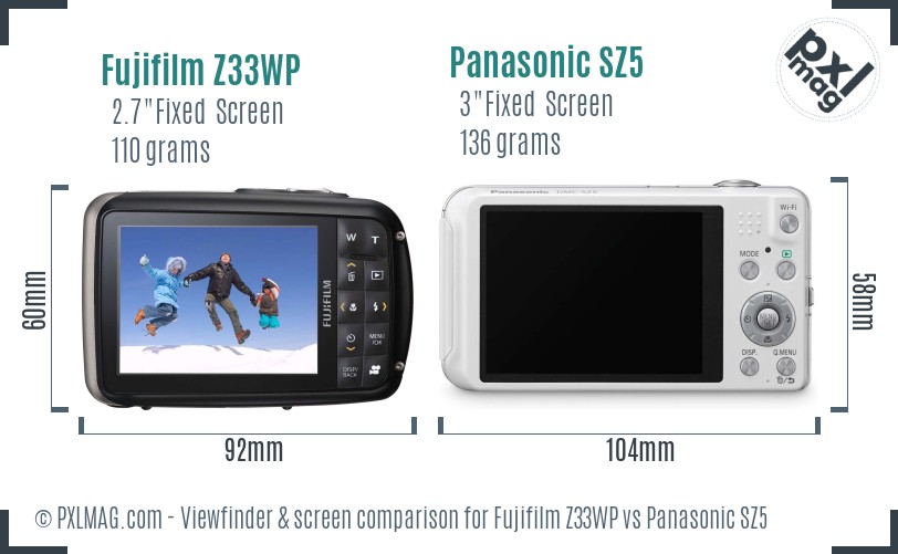 Fujifilm Z33WP vs Panasonic SZ5 Screen and Viewfinder comparison