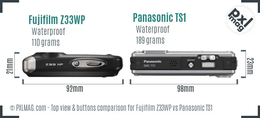Fujifilm Z33WP vs Panasonic TS1 top view buttons comparison