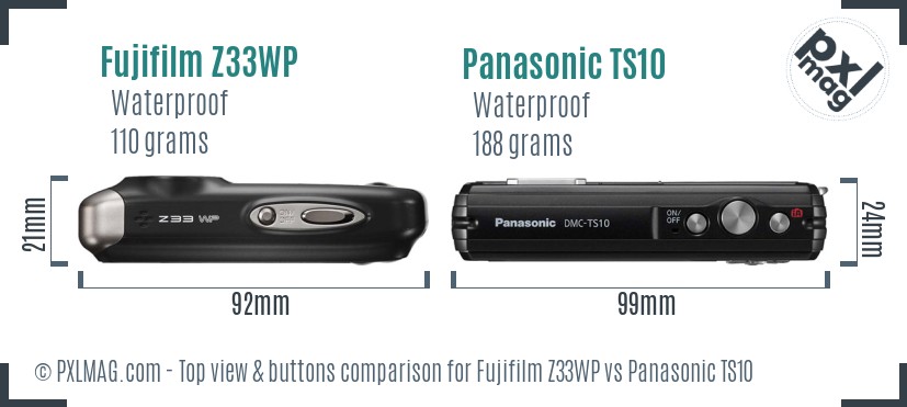 Fujifilm Z33WP vs Panasonic TS10 top view buttons comparison