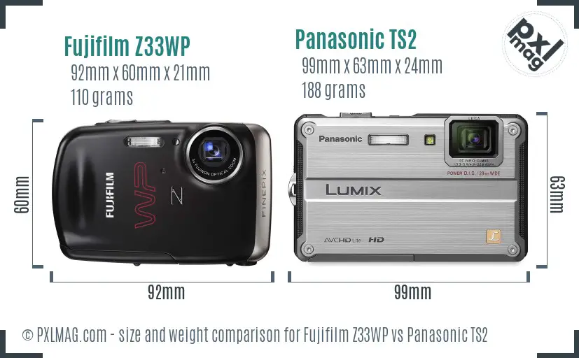 Fujifilm Z33WP vs Panasonic TS2 size comparison