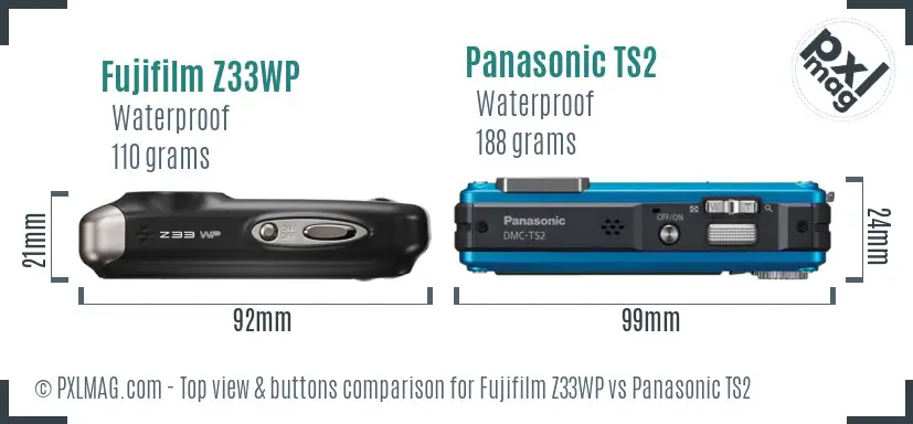 Fujifilm Z33WP vs Panasonic TS2 top view buttons comparison