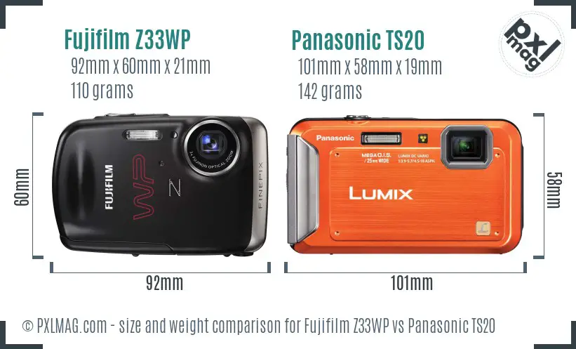 Fujifilm Z33WP vs Panasonic TS20 size comparison