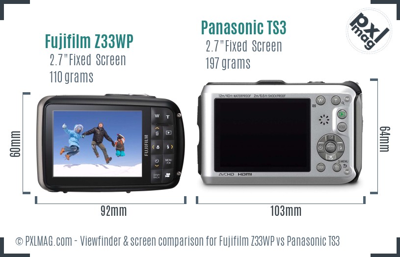 Fujifilm Z33WP vs Panasonic TS3 Screen and Viewfinder comparison