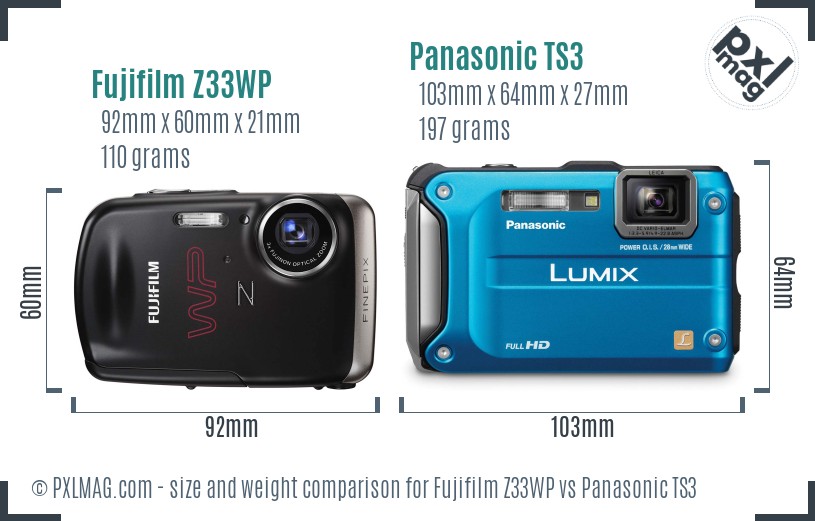 Fujifilm Z33WP vs Panasonic TS3 size comparison Fujifilm Z33WP vs Panasonic TS3 size comparison