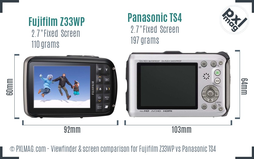 Fujifilm Z33WP vs Panasonic TS4 Screen and Viewfinder comparison