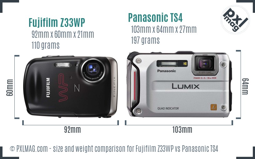 Fujifilm Z33WP vs Panasonic TS4 size comparison