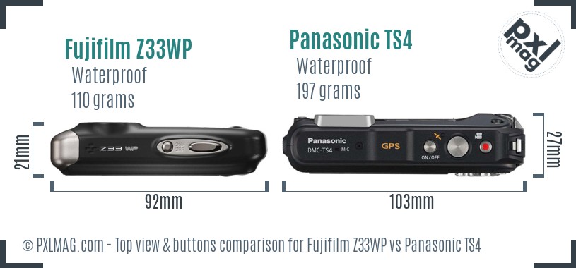 Fujifilm Z33WP vs Panasonic TS4 top view buttons comparison