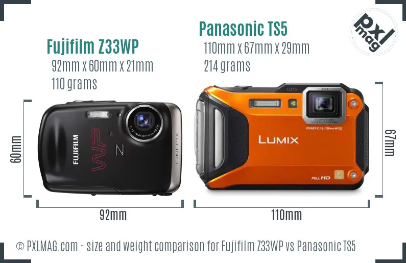Fujifilm Z33WP vs Panasonic TS5 size comparison