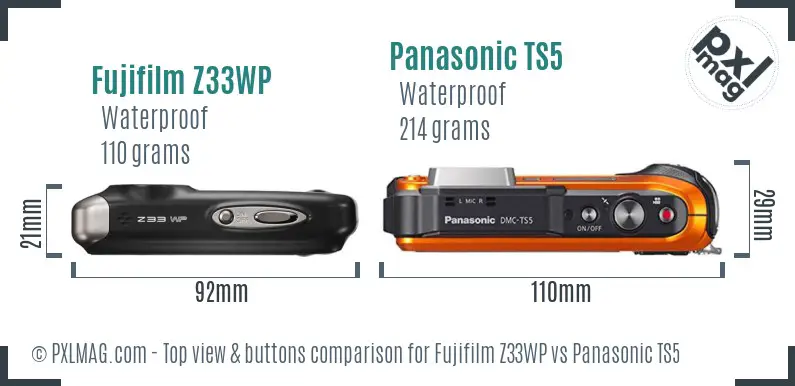 Fujifilm Z33WP vs Panasonic TS5 top view buttons comparison
