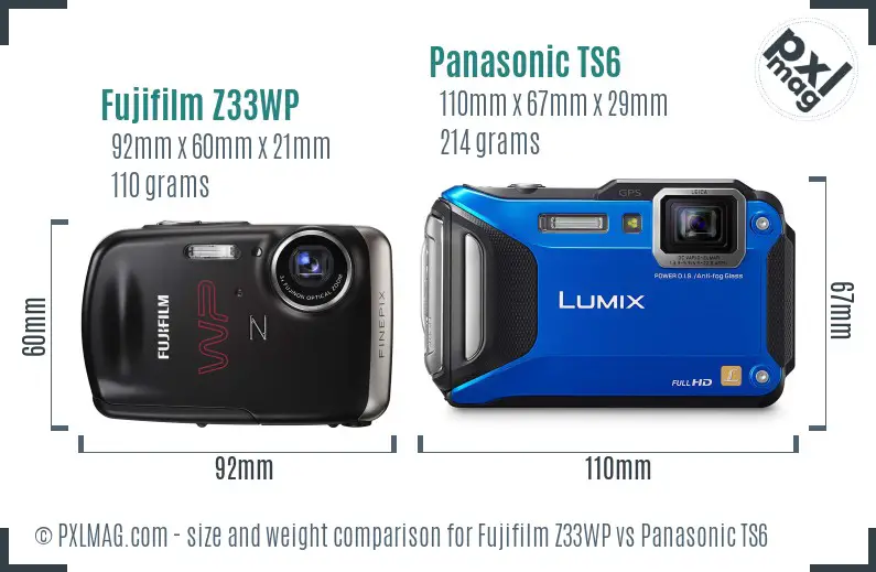 Fujifilm Z33WP vs Panasonic TS6 size comparison