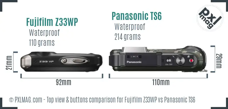 Fujifilm Z33WP vs Panasonic TS6 top view buttons comparison
