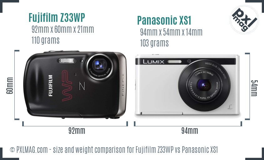 Fujifilm Z33WP vs Panasonic XS1 size comparison
