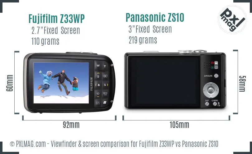 Fujifilm Z33WP vs Panasonic ZS10 Screen and Viewfinder comparison