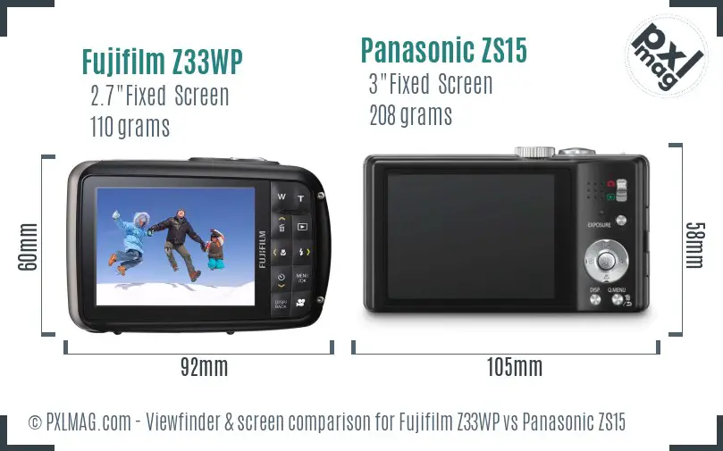 Fujifilm Z33WP vs Panasonic ZS15 Screen and Viewfinder comparison Fujifilm Z33WP vs Panasonic ZS15 Screen and Viewfinder comparison