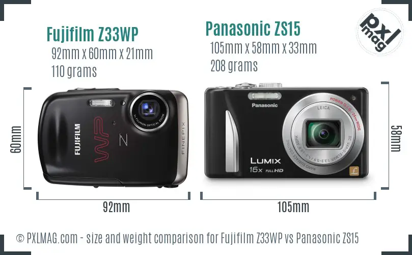 Fujifilm Z33WP vs Panasonic ZS15 size comparison Fujifilm Z33WP vs Panasonic ZS15 size comparison