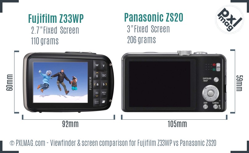 Fujifilm Z33WP vs Panasonic ZS20 Screen and Viewfinder comparison