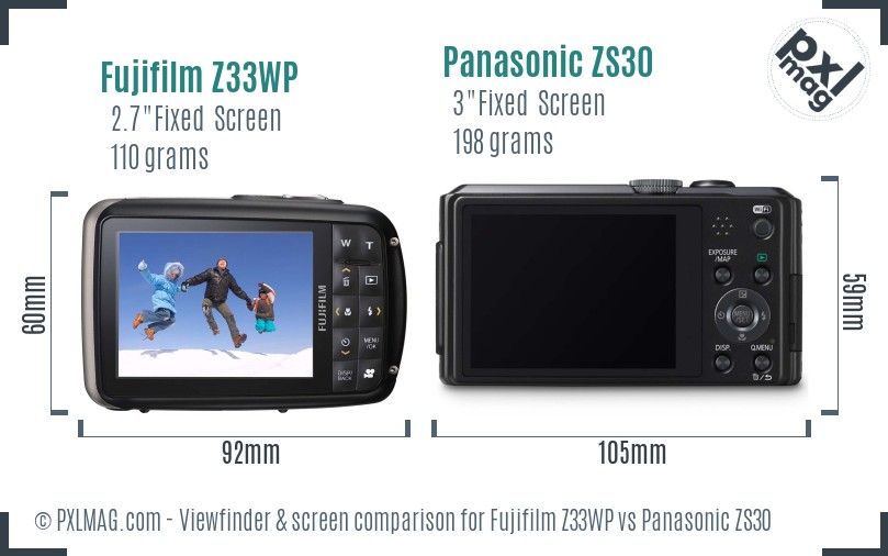 Fujifilm Z33WP vs Panasonic ZS30 Screen and Viewfinder comparison