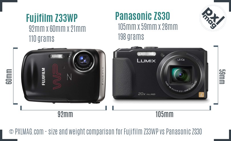 Fujifilm Z33WP vs Panasonic ZS30 size comparison
