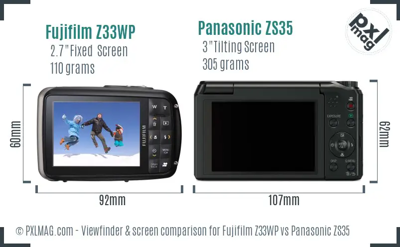 Fujifilm Z33WP vs Panasonic ZS35 Screen and Viewfinder comparison