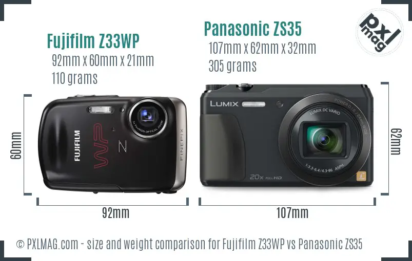 Fujifilm Z33WP vs Panasonic ZS35 size comparison
