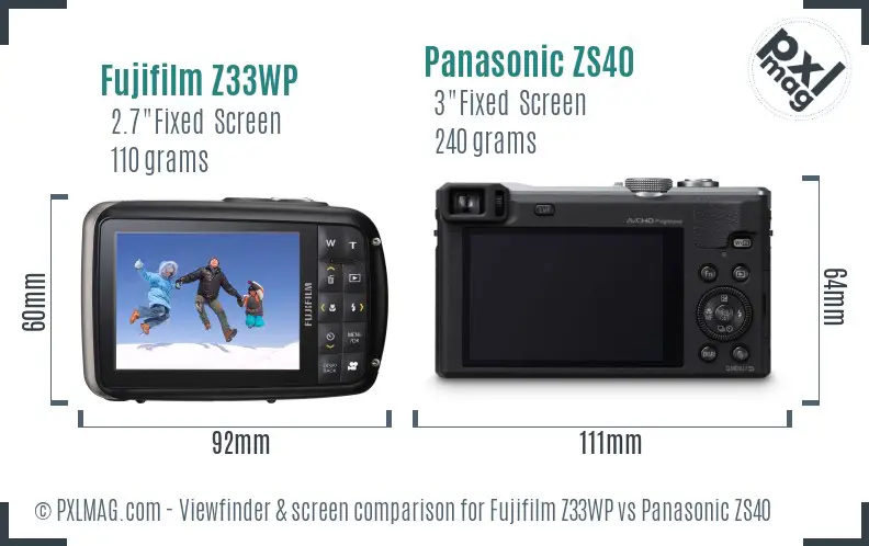 Fujifilm Z33WP vs Panasonic ZS40 Screen and Viewfinder comparison