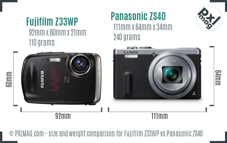 Fujifilm Z33WP vs Panasonic ZS40 size comparison