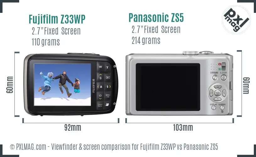 Fujifilm Z33WP vs Panasonic ZS5 Screen and Viewfinder comparison
